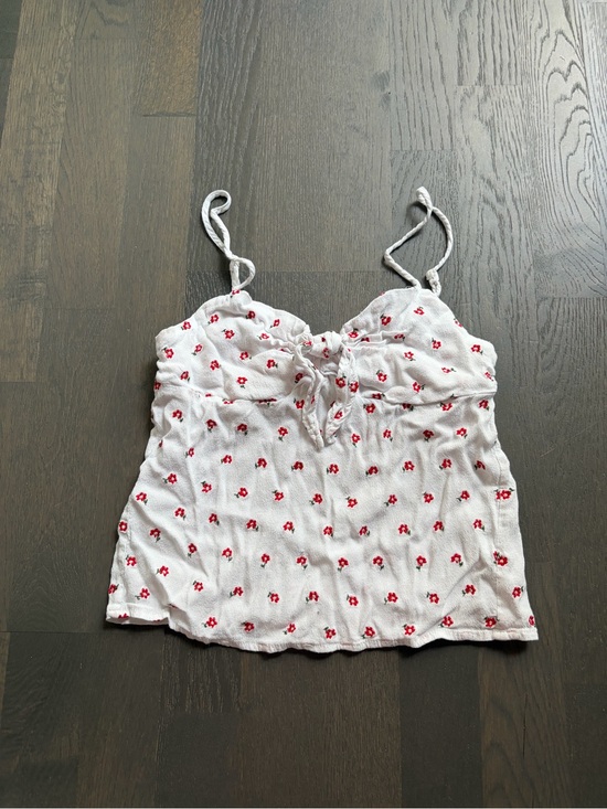 Brandy Melville Tops - Brandy Melville John Galt white and red floral front tie tank top